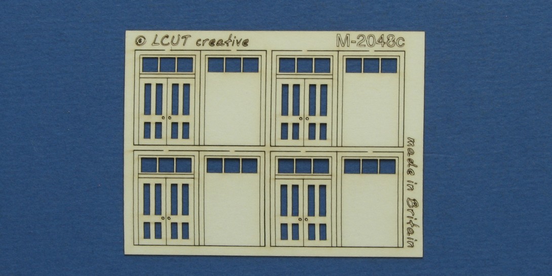 M 20-48c N gauge kit of 4 double doors with square transom type 3 Kit of 4 double doors with square transom type 3. Designed in 2 layers with an outer frame/margin. Made from 0.35mm paper.

